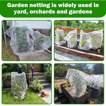 2 PCS Bird Netting, 3.28 x 5 ft Large Fruits Tree Netting,Garden Netting Plant Cover with Drawstring Transparent Bird Plant Barrier Flower Fruits Mesh Screen for Preventing Deer Squirrel
