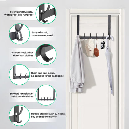 Over The Door Hooks, Door Hanger Hooks for Hanging, Over The Door Towel Racks, Over The Door Hanger, Coat Rack with 12 Coat Hooks, Wreath Door Hanger Over The Door Organizer