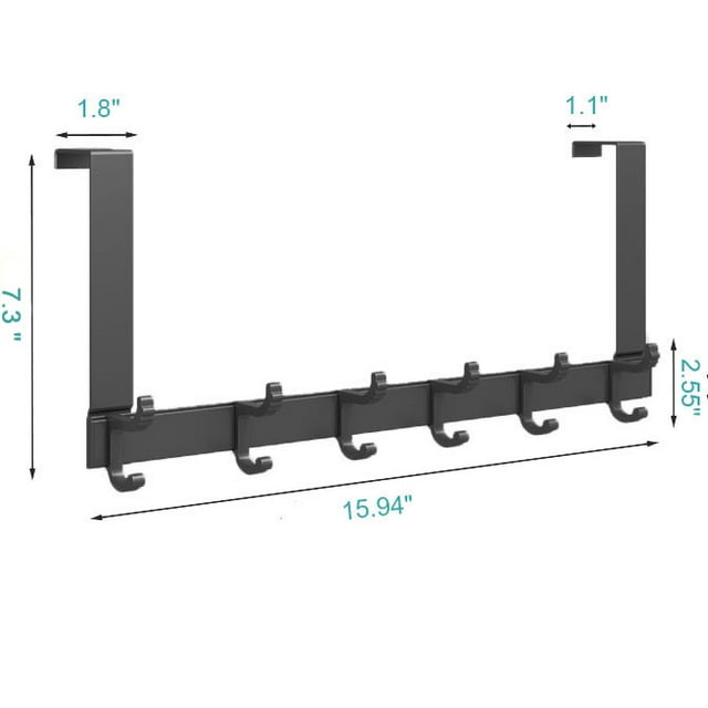 Over The Door Hooks,Over The Door Organizer, Movable over the Door Towel Rack with 6 Dual Coat Hangers,Heavy-Duty Over Door Hook Organizer, Black Over The Door Hanger Fits 1-3/4" Thick