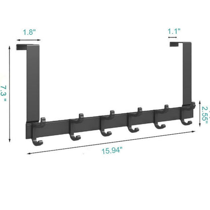 Over The Door Hooks,Over The Door Organizer, Movable over the Door Towel Rack with 6 Dual Coat Hangers,Heavy-Duty Over Door Hook Organizer, Black Over The Door Hanger Fits 1-3/4" Thick
