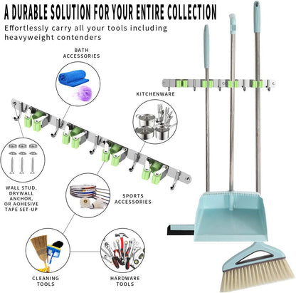 Mop and Broom Holder Wall Mounted,Garden Tool Organizer,Broom Organizer Wall Mount,Garage Tool Organizer for Wall Mop Home Must Haves Home Organization Must Haves ( 4 Racks 5 Hooks )