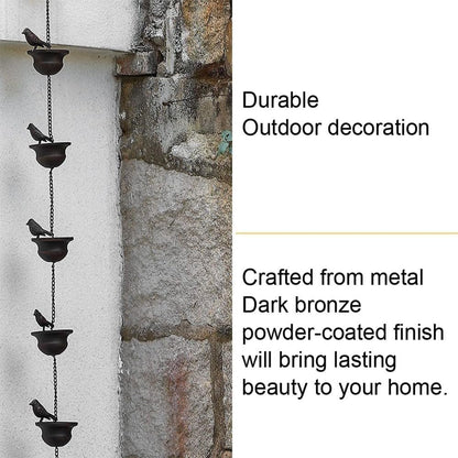 8 Feet Birds on Cup Mobile Rain Chain Mobile Bronze Decorative Bird Rain Chain Replacement Downspout Drainage Rain Chain 8 Birds Cups for Outdoor Courtyard Garden