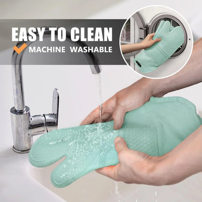 Extra Long Oven Mitts and Pot Holders Sets, RORECAY Heat Resistant Silicone Oven Mittens with Mini Oven Gloves and Hot Pads Potholders for Kitchen Baking Cooking, Quilted Liner, Bermuda Teal, Pack of 6
