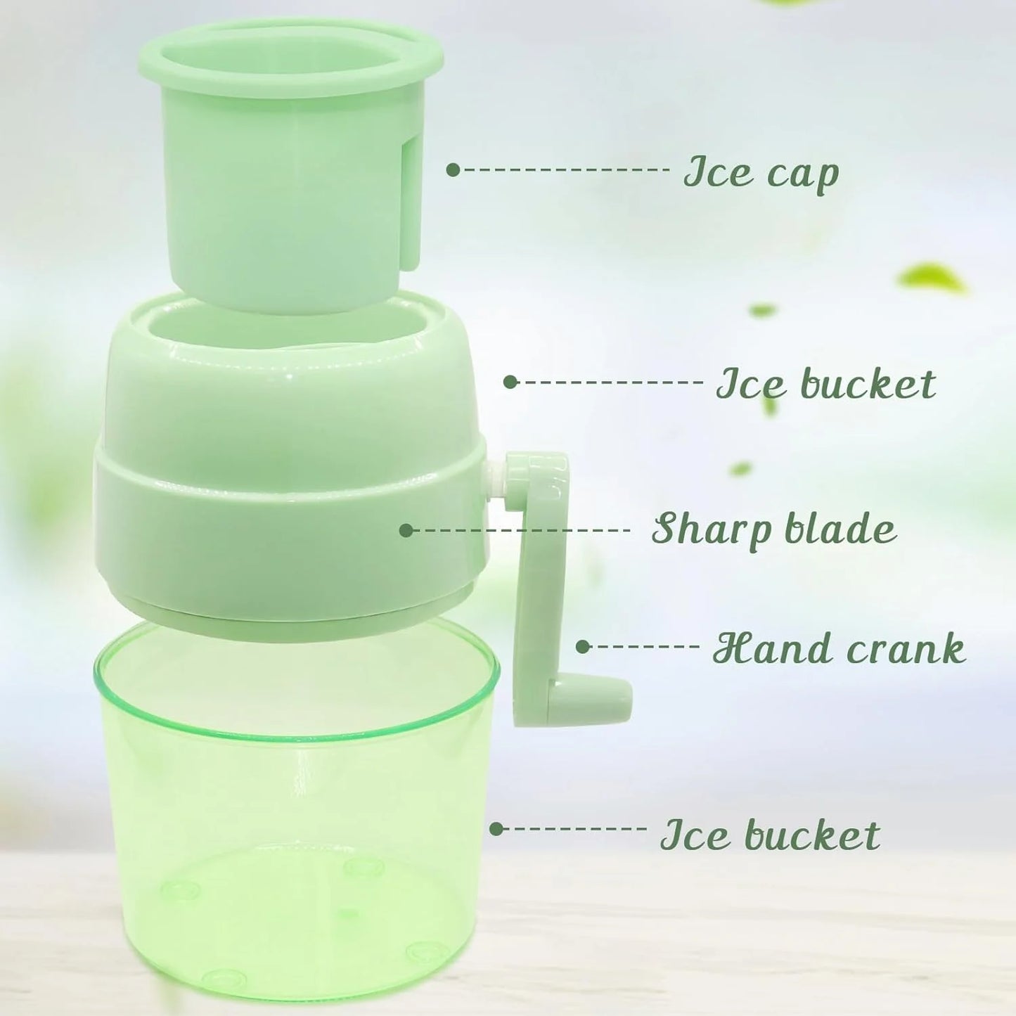 Snow Cone Machine Manual Shaved Ice Maker, Portable Ice Shaver Hand Crank Slushie Machine for home,Domaci Snow Cone Maker for Outdoor Picnics, Green