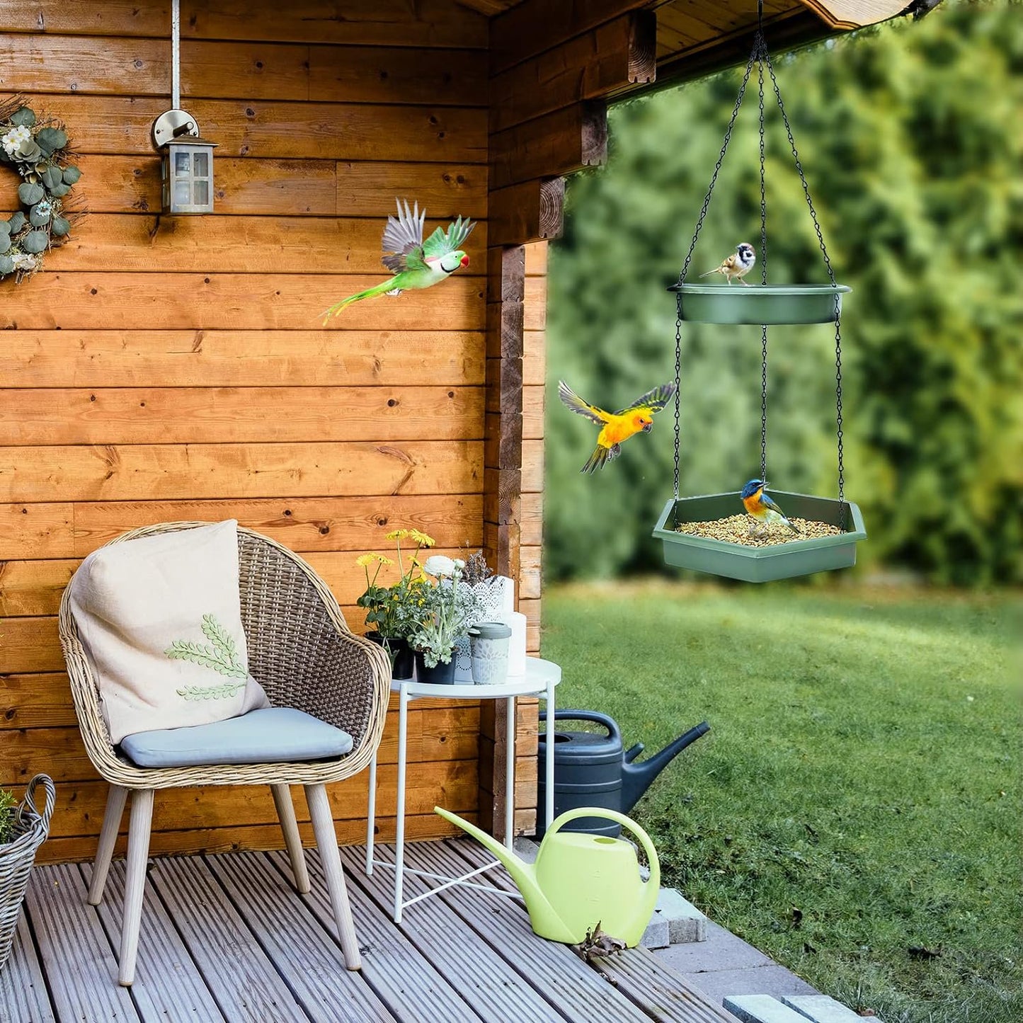 Hanging Bird Bath Hanging Bird Feeder, Bird Feeder, 2 in 1 Hanging Bird Feeder & Bird Bath for Outside, Hanging Bird Baths for Outdoors, Hanging Bird Feeder Tray (Green)
