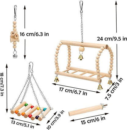 8 Pack Bird Toys for Parakeet Toys for Bird Cage Accessories Parakeets Swing Chewing Toys, Dinosam Wooden Bird Toys for Cage Parrots Toys, Bird Training Toys, Parrot Hanging Swing