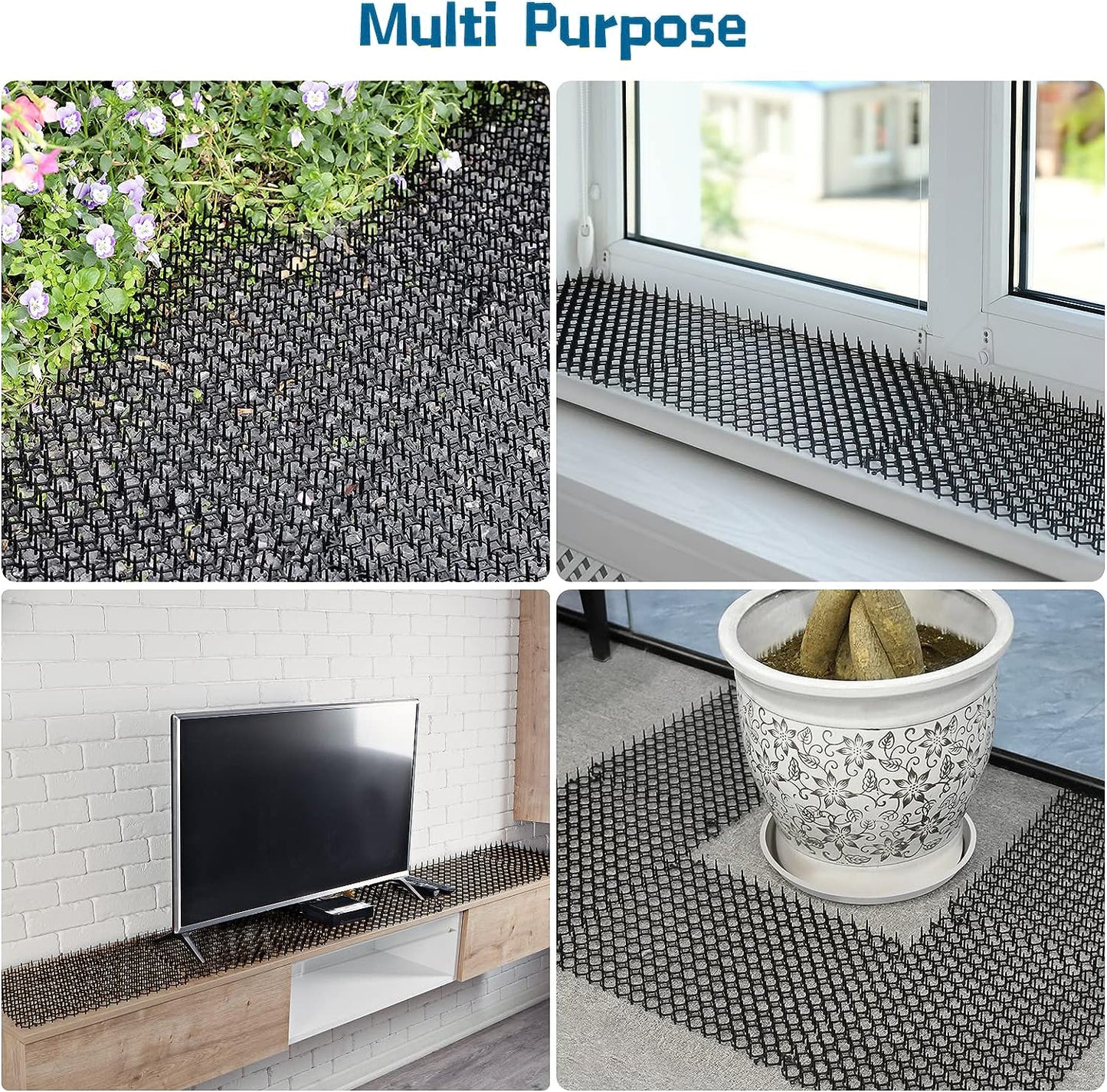 Cat Scat Mat 7.9 X 6 Inches (Set of 12) - Keep Cats Out of Yard Permanently - Scat Mat for Cats- Spike Mat with 8 U-shaped Nail