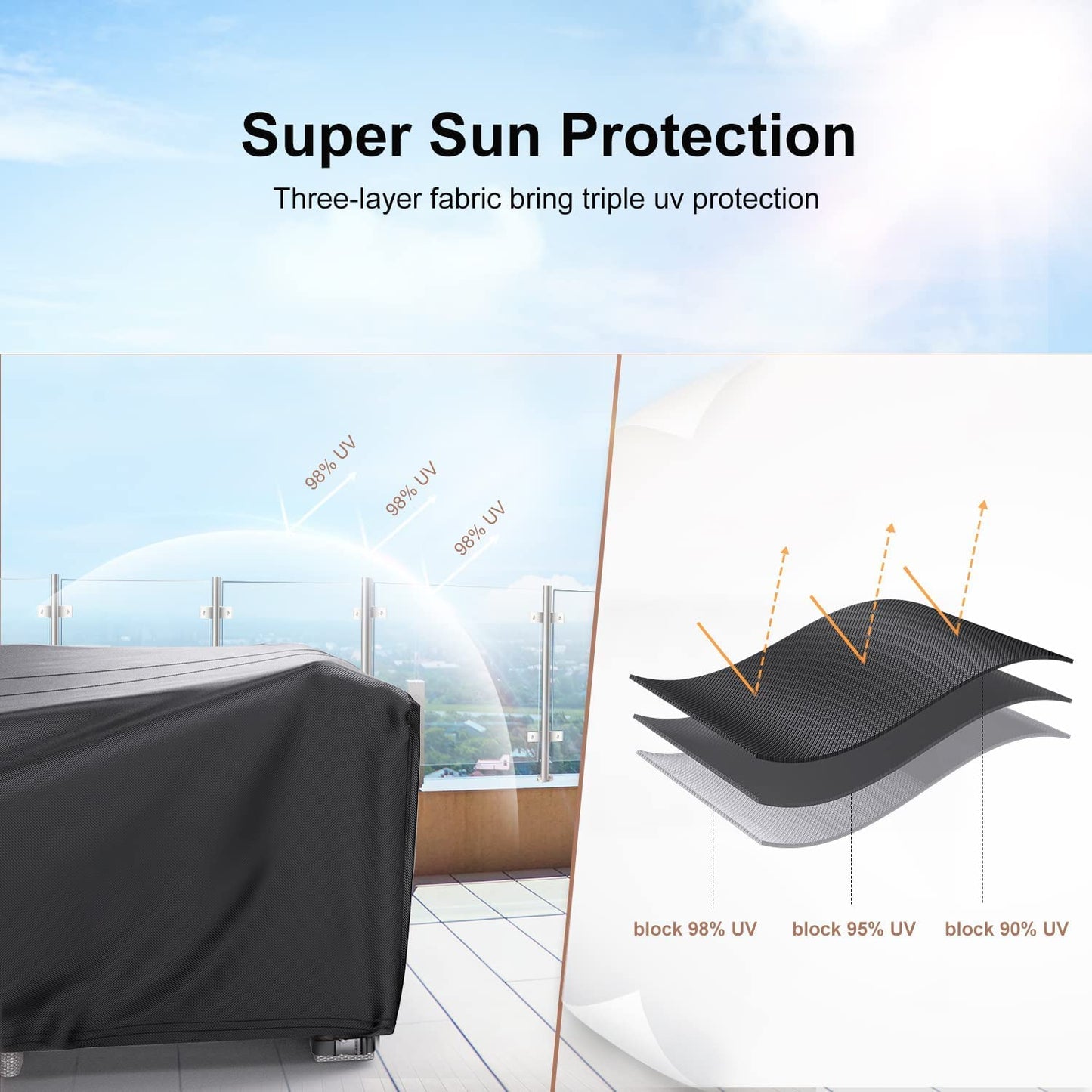 Patio Furniture Cover Waterproof, Outdoor Furniture Cover for Winter, Dinosam Durable Outdoor Furniture Cover ﻿with 4 Windproof Buckles,Black Patio Table Cover Fits