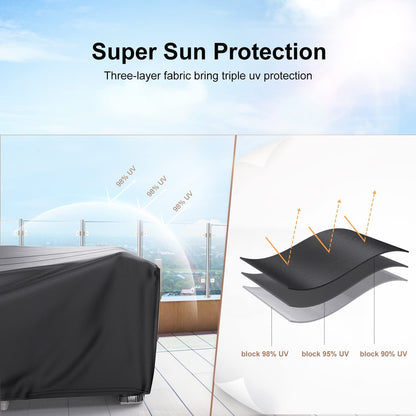 Patio Furniture Cover Waterproof, Outdoor Furniture Cover for Winter, Dinosam Durable Outdoor Furniture Cover ﻿with 4 Windproof Buckles,Black Patio Table Cover Fits
