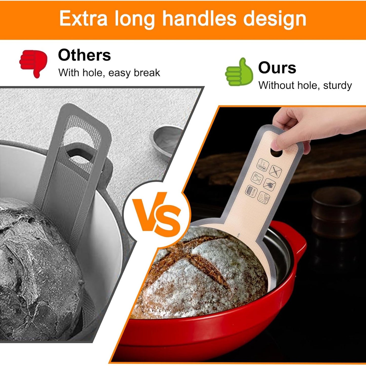Silicone Bread Sling for Dutch Oven, 2Pcs Non-Stick Silicone Baking Mat Sling Heat Resistant Gray Dutch Oven Liner with Long Handle Reusable Silicone Baking Sheets for Transfer Dough Baking