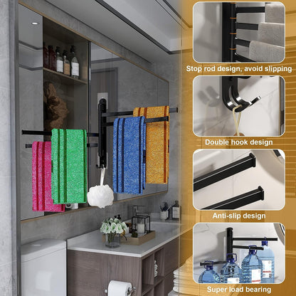 Swivel Towel Rack for Bathroom Towel Holder for Bathroom Wall Mounted Towel Bar with 4-Arm Towel Hanger, Dinosam Rustproof Bathroom Towel Rack 180° Rotation,13 Inch Bathroom Towel Bar