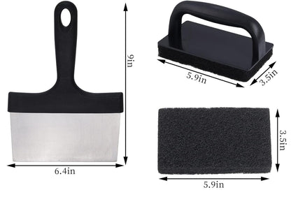 7pcs Griddle Cleaning Kit for Blackstone Cleaning Kit, Flat Top Grill Cleaner, Grill Cleaner Kit with Griddle Scraper,Cleaning Handle and Griddle Brush,Black