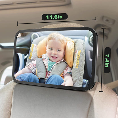 Baby Car Mirror,Shatterproof Baby Mirror for Car Seat Mirror for Rear Facing, Large Beckseat Safty Crash Tested Clear Wide View, 12 x 7.5", Black