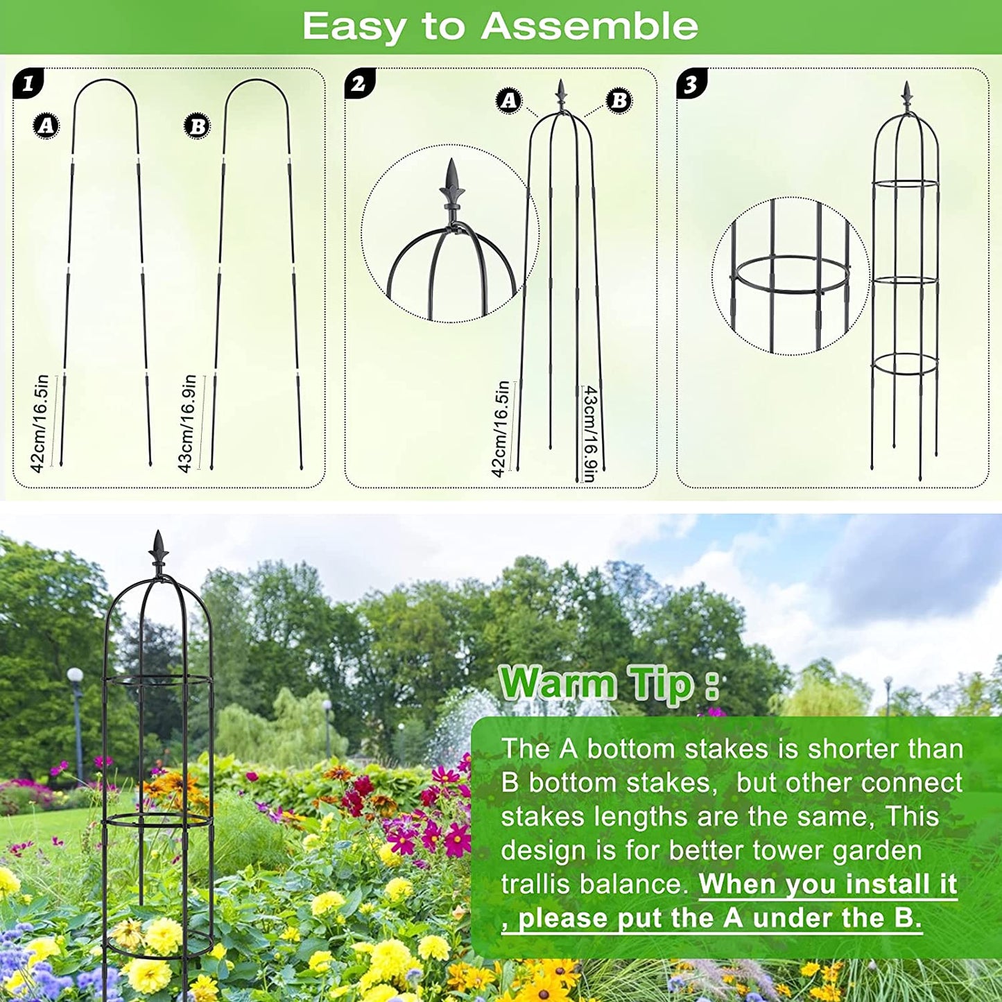 Garden Trellis for Climbing Plants Outdoor,51.2 in Plant Trellis for Potted Plant Support, Garden Tower Trellis for Potted Plants Flowers Vegetable Vine