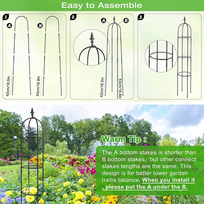 Garden Trellis for Climbing Plants Outdoor,51.2 in Plant Trellis for Potted Plant Support, Garden Tower Trellis for Potted Plants Flowers Vegetable Vine