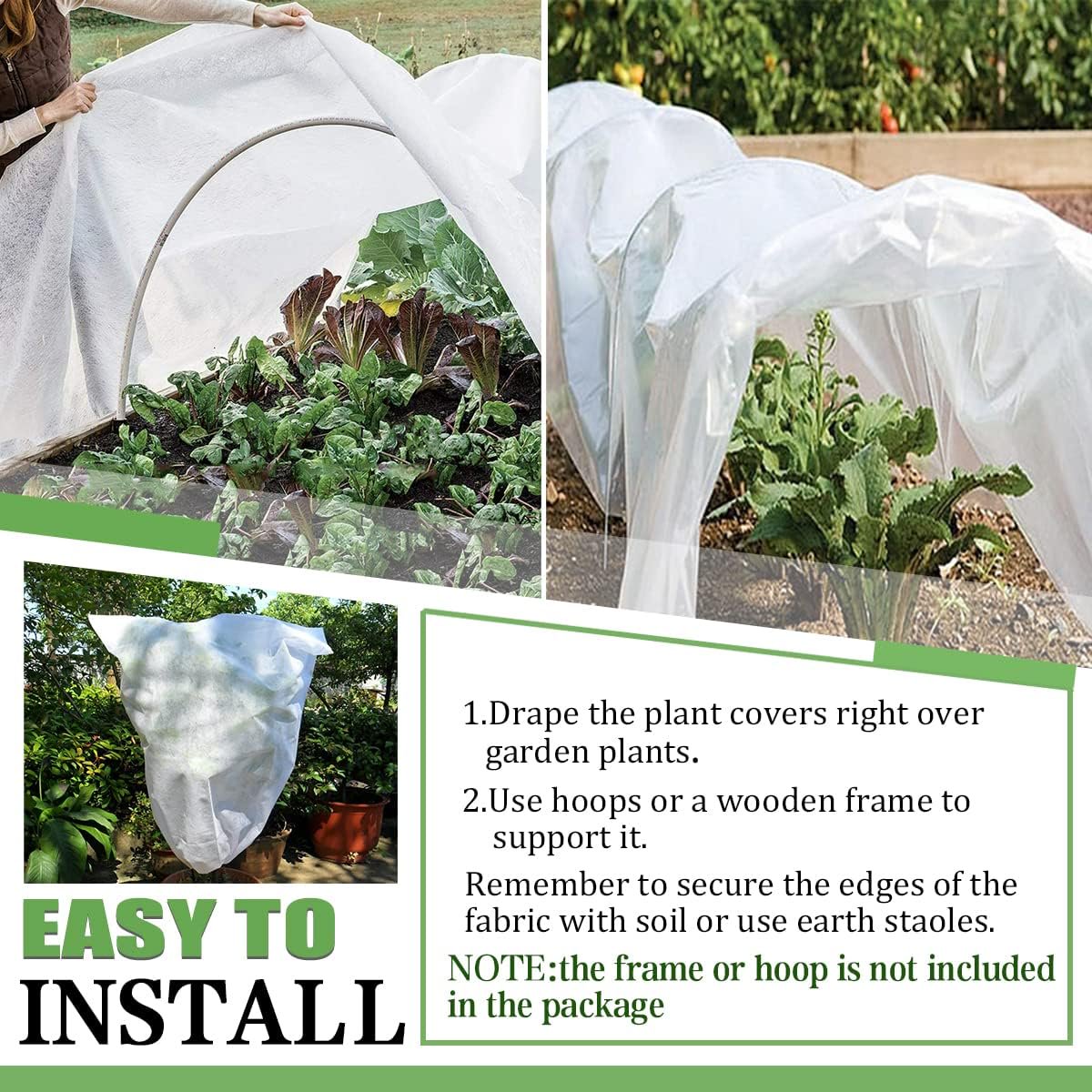 Plant Covers Freeze Protection,10Ft x 50Ft Frost Cloth for winter plant Covers Blanket Plant Cover