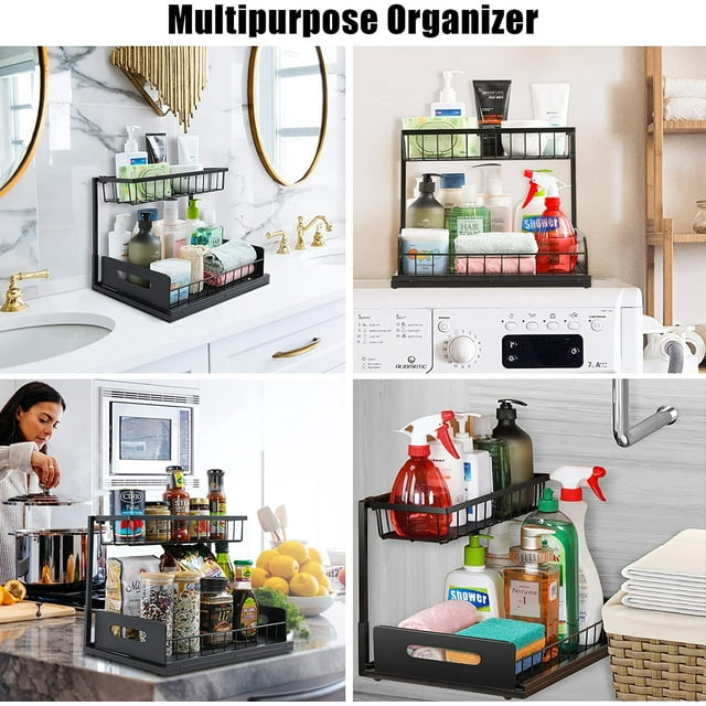 Under Sink Organizer and Storage,Bathroom Cabinet Organizer, 2 Tier Sliding Cabinet Basket Organizer Drawer, Multi-Purpose Bath Collection Baskets for Bathroom