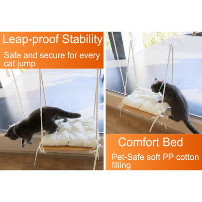 Cat Hammock, Handwoven Hanging Cat Bed, Boho Cat Swing with Cushion for Indoor Outdoor Home Decor Hang on Wall Cat Hammock Bed for Sleeping, Playing, Climbing and Lounging