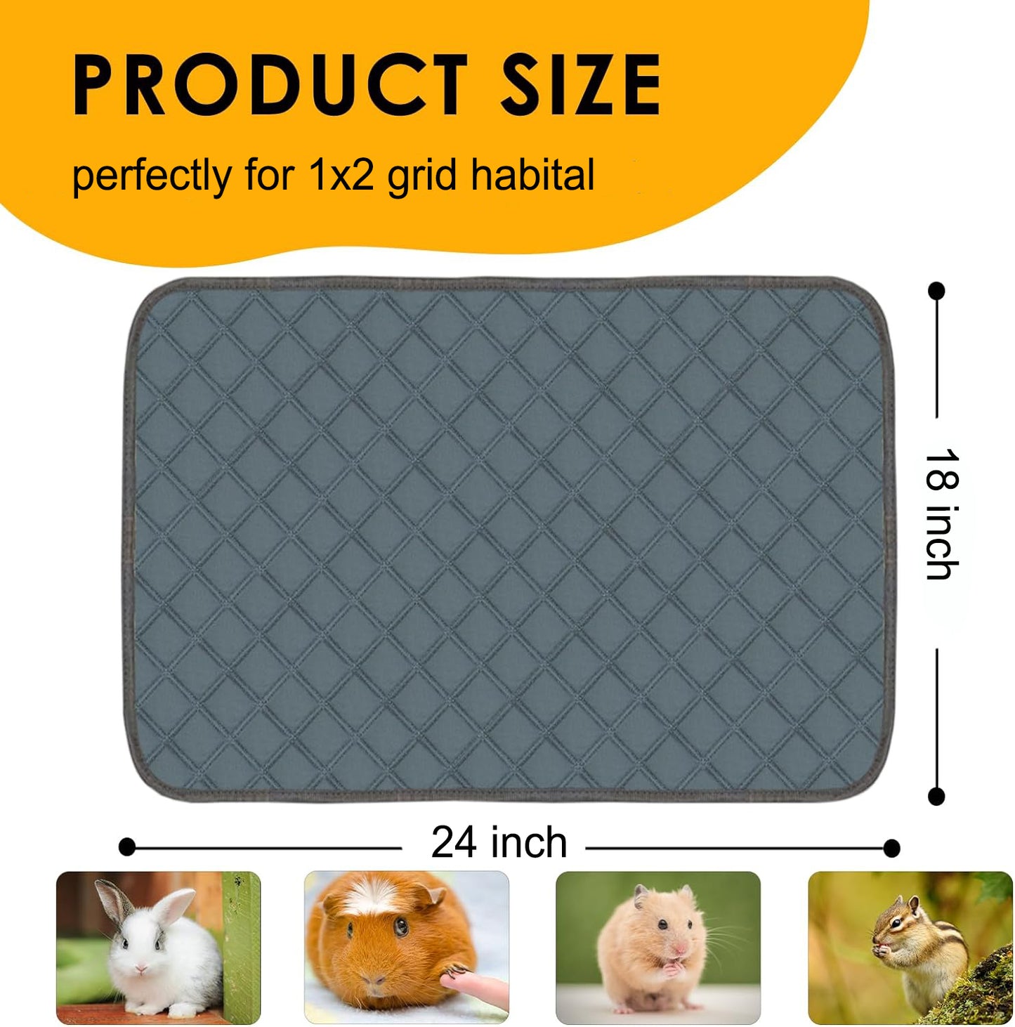 Guinea Pig Cage Liner,Dinosam Washable Guinea Pig Bedding,24" x 18" Hamster Bedding,Reusable & Anti Slip Mat,Fast and Super Absorbent Liners Pad for Small Animals Rabbit Hamster Rat,1 PCS