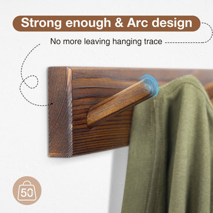 Coat Rack Wall Mount with Shelf, Domaci Entryway Floating Shelf with 6 Hooks, Wood Coat Hangers for Entryway, Living Room, Bedroom, Brown