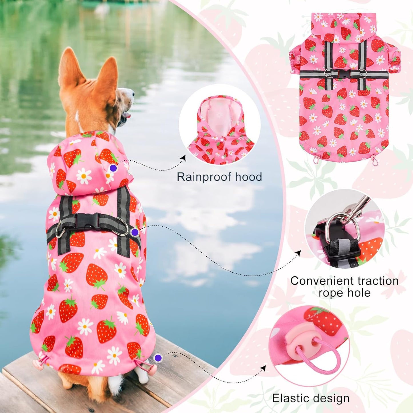 Small Dog Raincoat,Full-Coverage Puppy Raincoat for Dogs, Adjustable & Easy to Wear Dog Rain Jacket,Super Lightweight Dog Rain Coat for Dogs with Features Detachable Cap&Reflective Strip