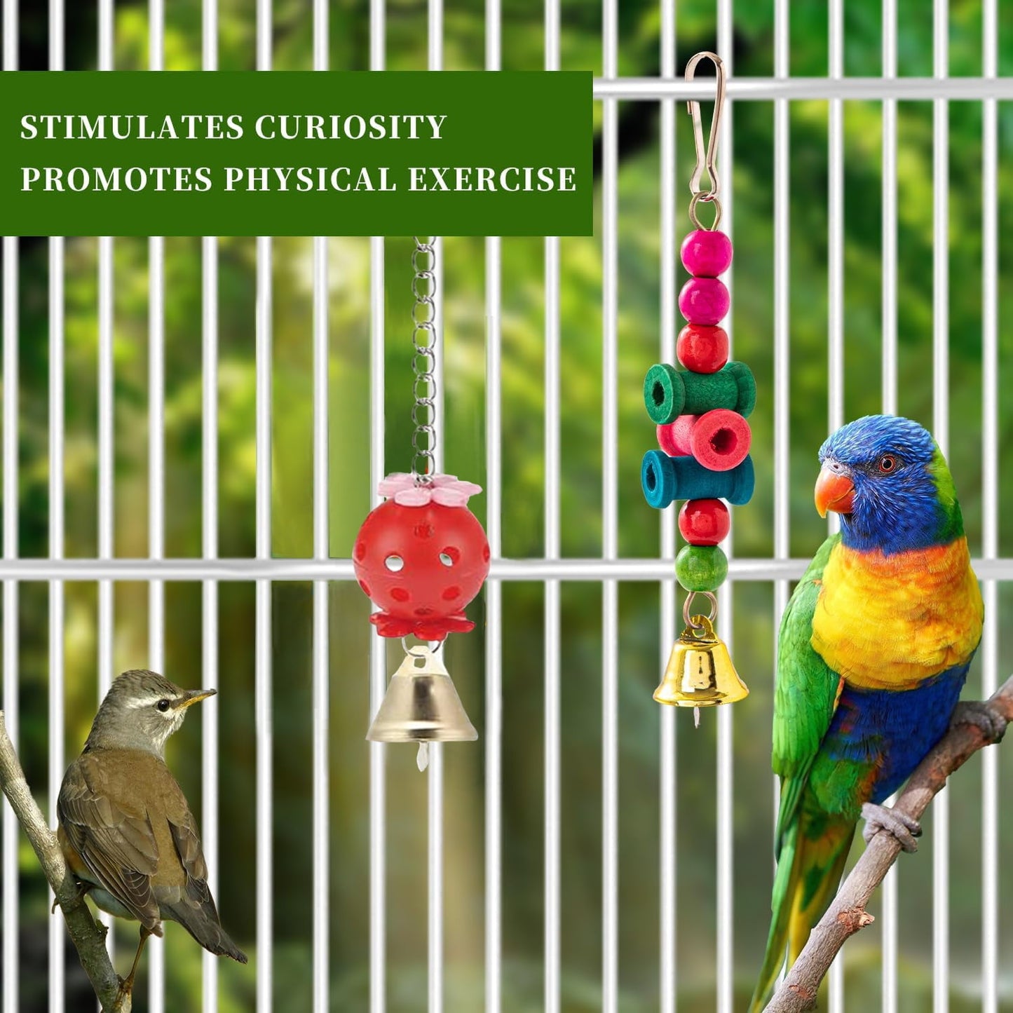 11PCS Bird Toys Parakeet Toys,Dinosam Colorful Parrot Toy for Small Parakeets Cockatiels Conures Finches Swing Chewing Hanging Bell Cage Hammock Toy