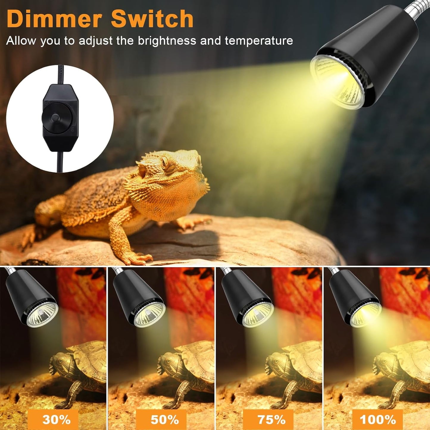 Reptile Heat Lamp for Lizard,aquatic lamp with 2 UVA UVB Bulbs light for Reptiles,UVA UVB Reptile Light with Adjustable Switch,360° Rotatable Aquatic Lamp for Turtle Tank Accessories