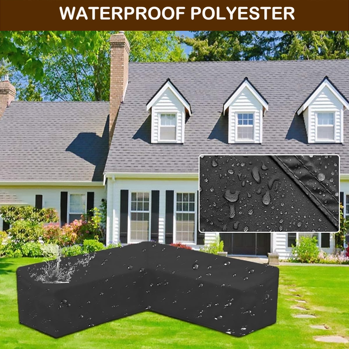 Outdoor Couch Covers for V-Shaped Outdoor Furniture Cover Waterproof Patio Furniture Cover for 5-Seater Outdoor Sectional Cover Weatherproof for Outside L Shape Couch 85" x 85" x 34" x 32"H, Black