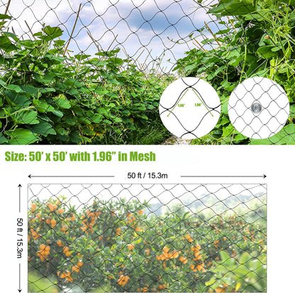 33 x 50 ft Garden Netting with 1.96 in Square Mesh,Reusable Bird Netting for Chicken wire Coop,FifthQuarter Nylon Poultry Net Deer Fence for Protecting Vegetables Fruit Tree from Birds Squirrel,Black