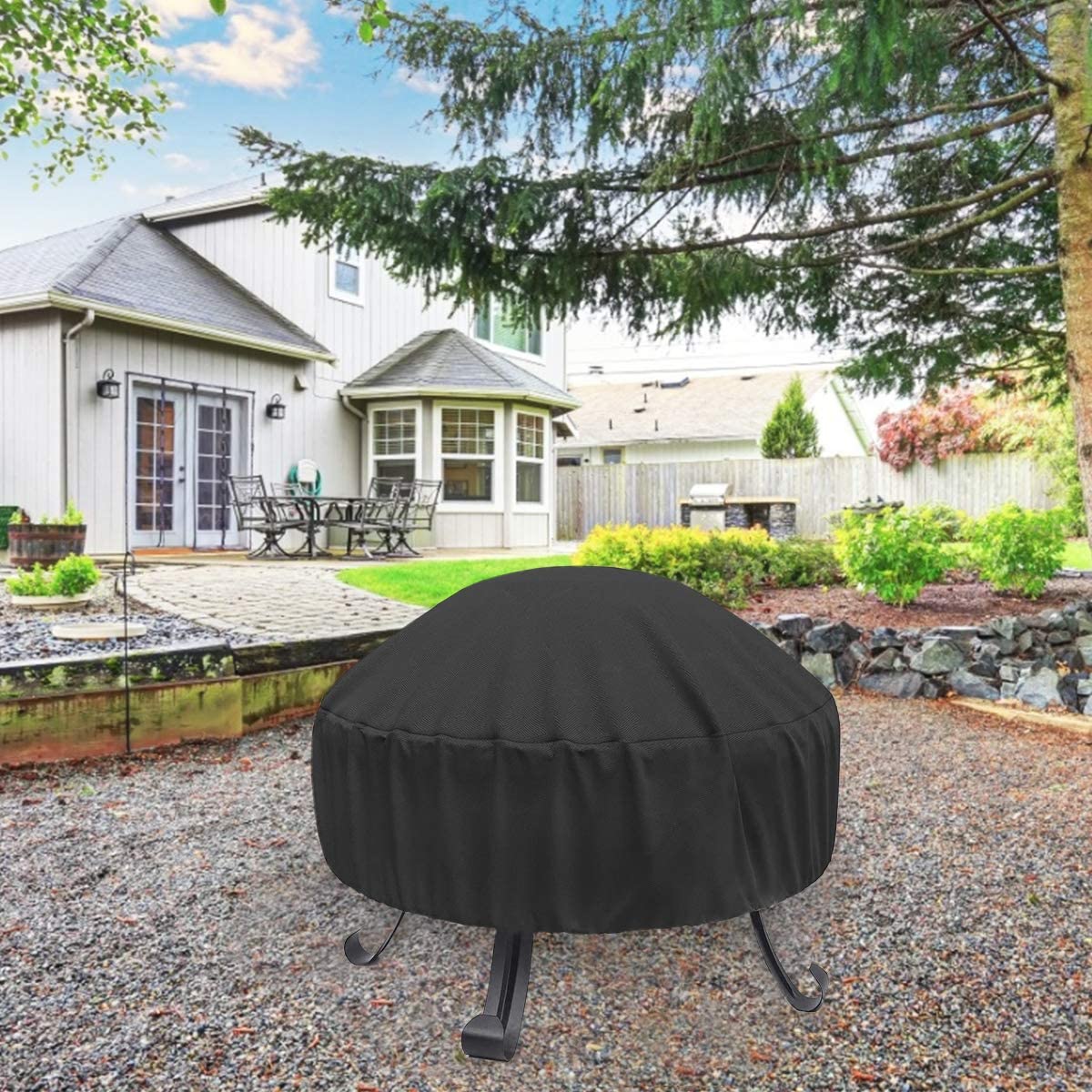 Fire Pit Cover Round for Gas Fire Pit Cover Fits 28/30/32 in Outdoor Fireplace Cover with Adjustable Drawstring and a Storage Bag,32" x 15"Outdoor Fire Pit Cover,Waterproof,Dust Proof,Anti UV