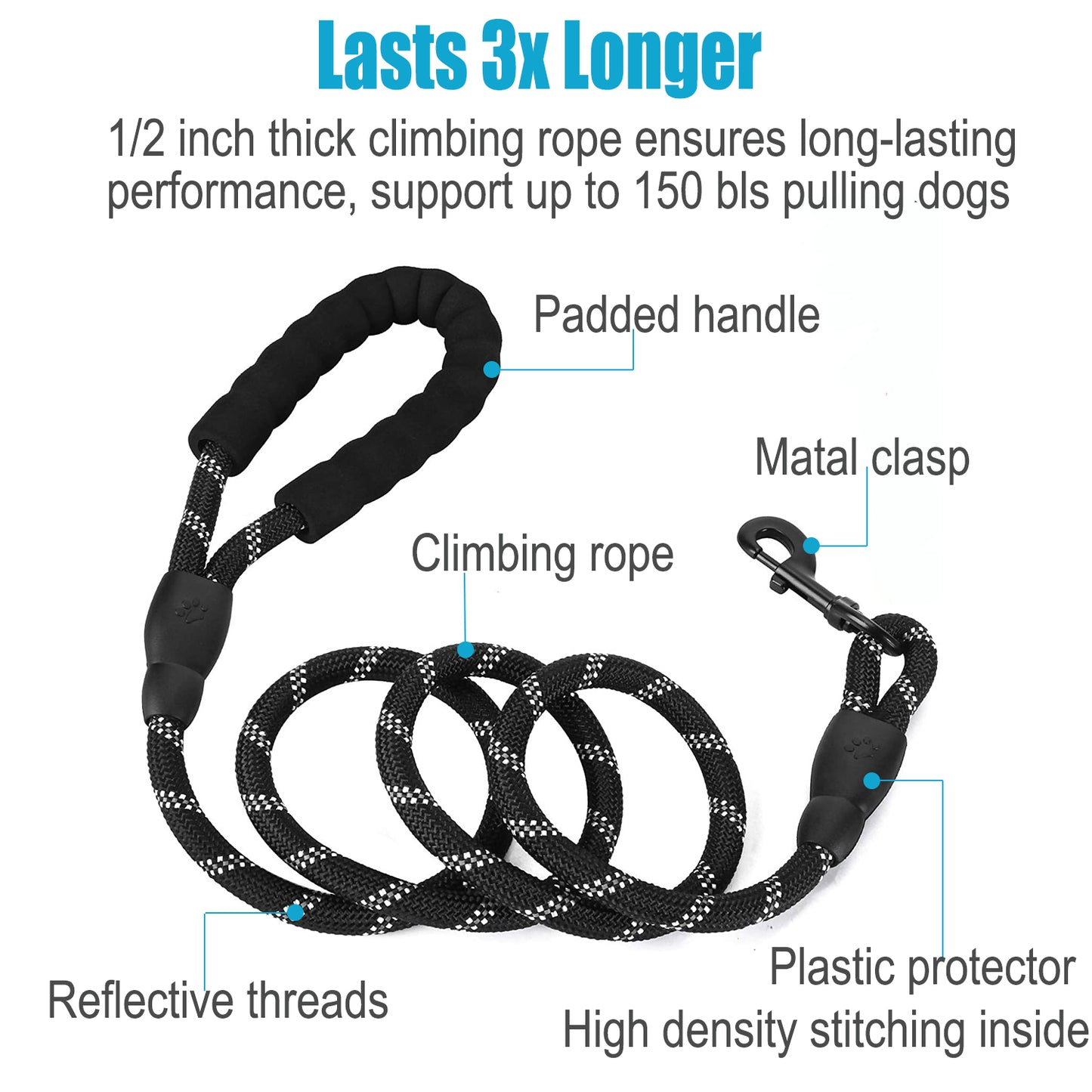 Double Dog Leash for 2 Dogs, Dual Dog Training Leash, Dinosam 360 Swivel No Tangle Walking Two Dog Leash for Dog Training, Shock Absorbing Bungee Double Leash for 2 Dogs, Black (25-150 lbs)