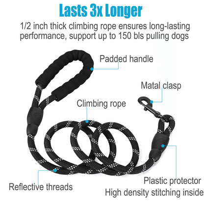 Double Dog Leash for 2 Dogs, Dual Dog Training Leash, Dinosam 360 Swivel No Tangle Walking Two Dog Leash for Dog Training, Shock Absorbing Bungee Double Leash for 2 Dogs, Black (25-150 lbs)
