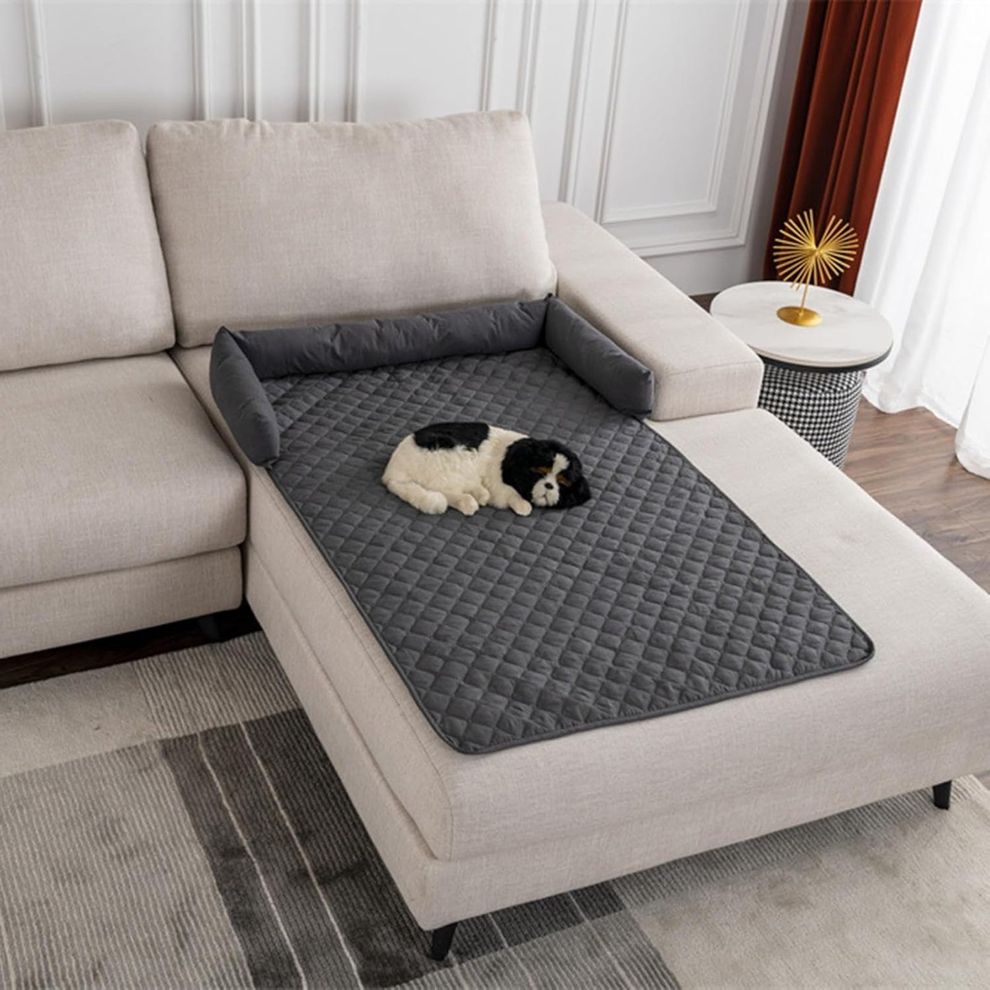 Calming Dog Bed Mat for Couch, Calming Dog Couch Bed with 3 Side Dog Pillow for Cat Dog Sofa. 30 x 30 x 5.2 inch Dog Beds