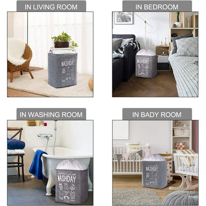 75L Freestanding Large Laundry Basket with Lid, Collapsible Large Drawstring Clothes Hamper Storage with Handle, Dinosam Storage Basket for Bathroom,Gray