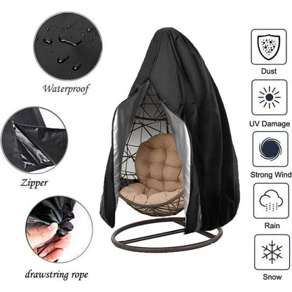 Patio Egg Chair Cover,75 x 45 in Patio Hanging Swing Chair Cover,Large Egg Swing Chair Cover Waterproof /Windproof Heavy Duty Weather Resisatnt Outdoor Furniture Cover with Zipper Drawstring,Black