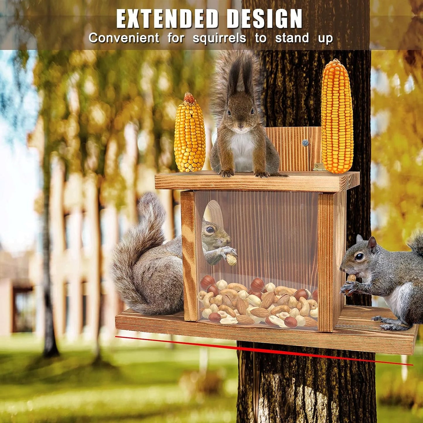 Squirrel Feeder,Squirrel Feeders for Outside Winter,Durable Squirrel House Box Easy to Fill with Removable Front Panel,Wooden Squirrel Food Table Squirrel Picnic Table Feeder,Chipmunk Feeder for Corn