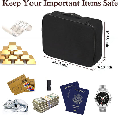 File Organizer Bags with Lock,Fireproof Document Bag(17.2"x12"x6") with 2 Small Fireproof Bags(8"x5.1"),Document Organizer Portable Travel Home Storage Safe for Legal/A4 Important Documents