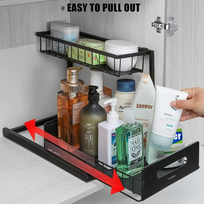 Under Sink Organizer and Storage,Bathroom Cabinet Organizer, 2 Tier Sliding Cabinet Basket Organizer Drawer, Multi-Purpose Bath Collection Baskets for Bathroom