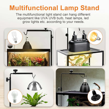 Reptile Domes Stand, Adjustable 17-37 Inch Heat Lamp Stand Fixture for Terrarium , Metal Basking Lamp Holder, Suitable for All Reptile Domes Lamp, L Size
