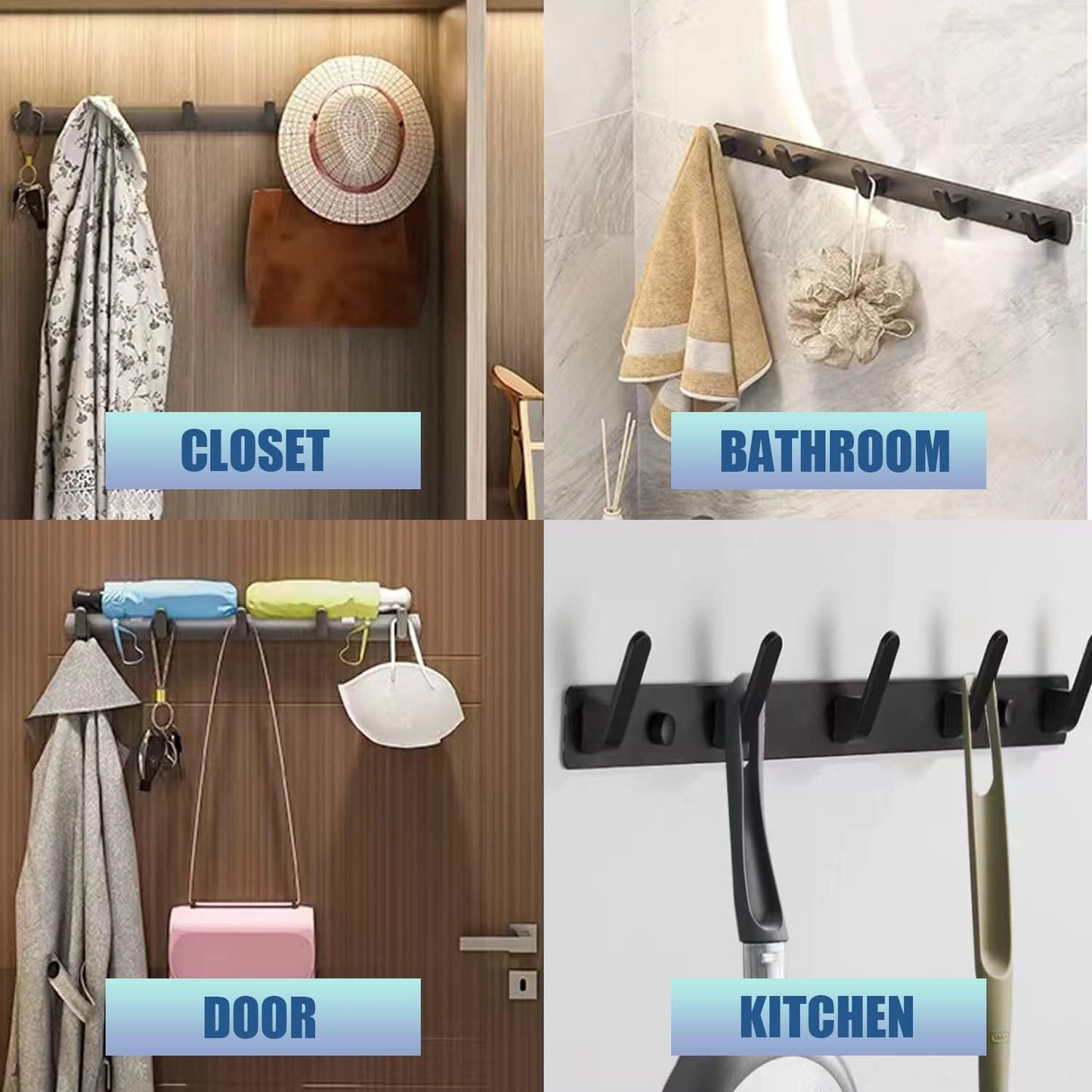 Coat Rack Wall Mount with 5 Hooks, Black Wall Coat Hooks, Dinosam Wall Mounted Modern Coat Rack, Aluminum Coat Hooks Hat Hooks Suitable for Living Room Entrance, Bedroom, Kitchen, Bathroom