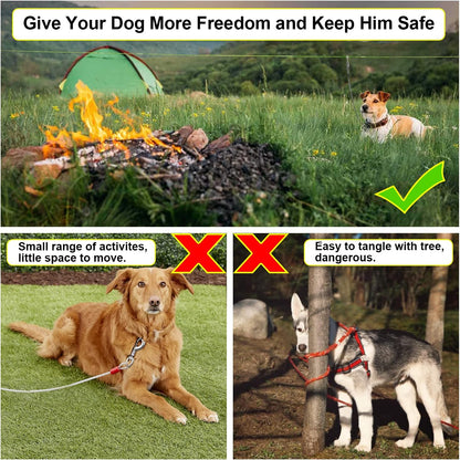 50ft Dog Tie Out Cable for Camping with 10ft Dog Lead for Dog Run,Long Leash for Dogs Outside Reflective Dog Chains for Outside with 360° Tangle Free &Heavy-Duty Clasp for Dogs Up to 125 Lbs