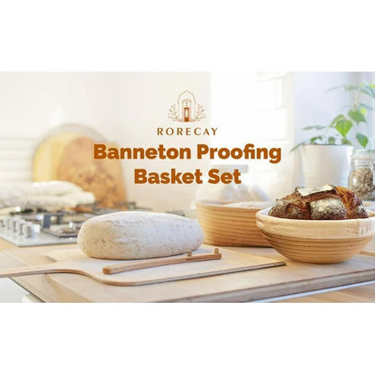 Bread Banneton Proofing Basket Set of 2, Domaci 9 Inch Round & 10 Oval Cane Sourdough Baskets with Lame,Dough Scraper Linen Liner Basting Brush for Making Baking Fermentation ﻿