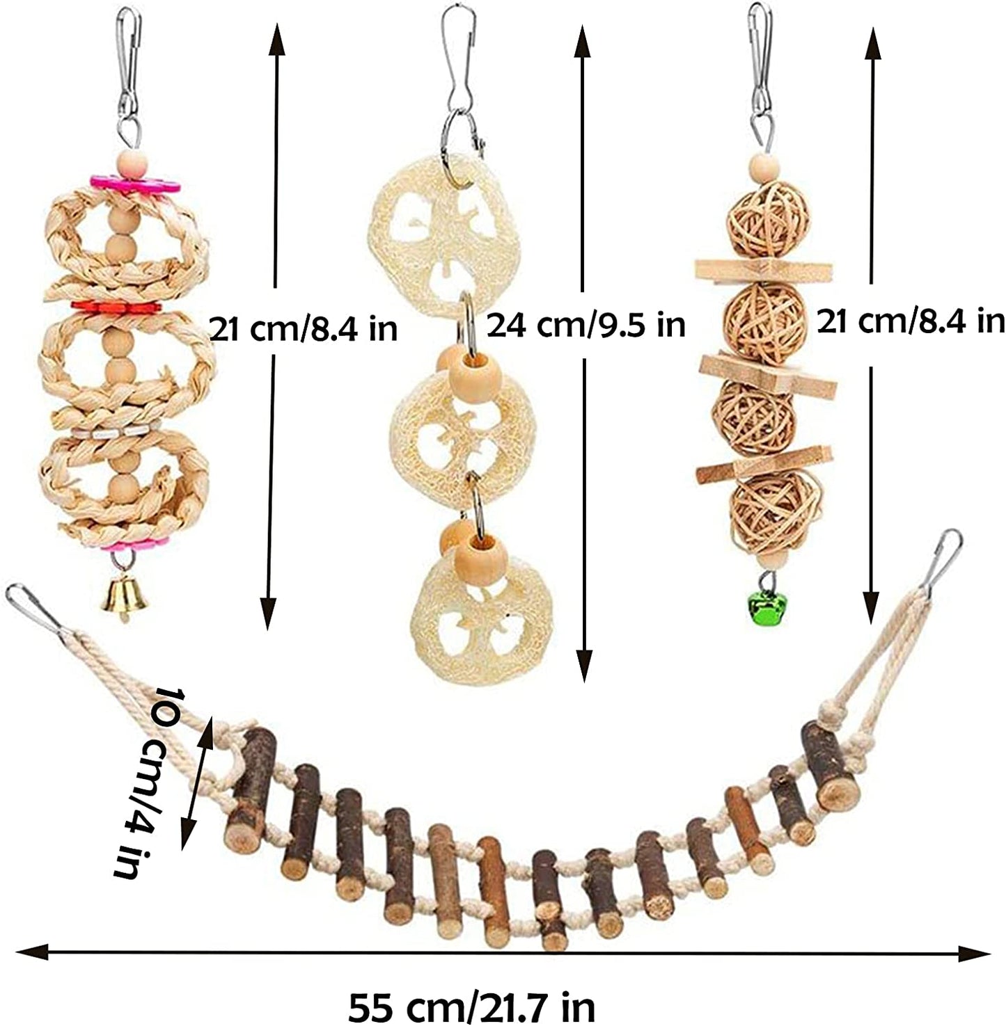 8 Pack Bird Toys for Parakeet Toys for Bird Cage Accessories Parakeets Swing Chewing Toys, Dinosam Wooden Bird Toys for Cage Parrots Toys, Bird Training Toys, Parrot Hanging Swing