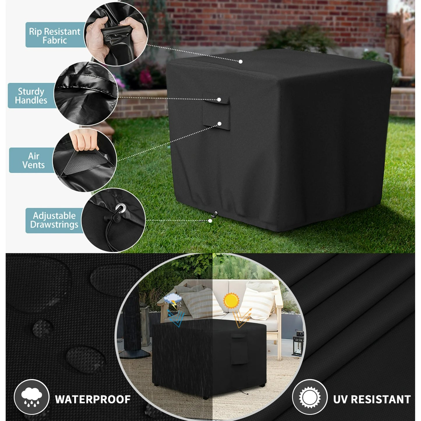 Fire Pit Cover Square, Waterproof Heavy Duty 600D Gas Fire Pit Table Cover with PVC Coating,2 Handles, 2 Air Vents,100% Waterproof,Anti-Crack, 32 x 32 x 24 inch Fits for 29”,30",31",32", Weight:2.06lb