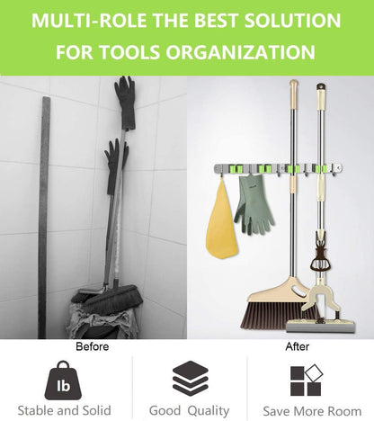 Mop and Broom Holder Wall Mounted,Garden Tool Organizer,Broom Organizer Wall Mount,Garage Tool Organizer for Wall Mop Home Must Haves Home Organization Must Haves ( 4 Racks 5 Hooks )