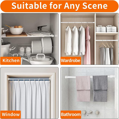 6 Pcs Spring Tension Curtain Rod, 28"-48" Adjustable Curtain Rods No Drilling Tension Rods for Windows 28 to 48 inch Bathroom Wardrobe Closet, White