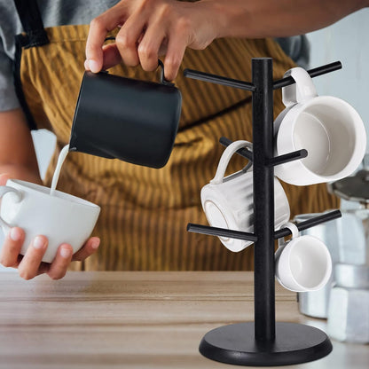 14 Inch Coffee Mug Tree Mug Holder Tree Coffee Mug Rack Cup Holder for Counter with 6 Hooks Removable Mug Stands (Black)