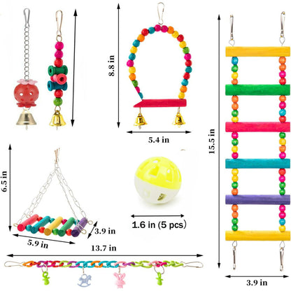 11PCS Bird Toys Parakeet Toys,Dinosam Colorful Parrot Toy for Small Parakeets Cockatiels Conures Finches Swing Chewing Hanging Bell Cage Hammock Toy