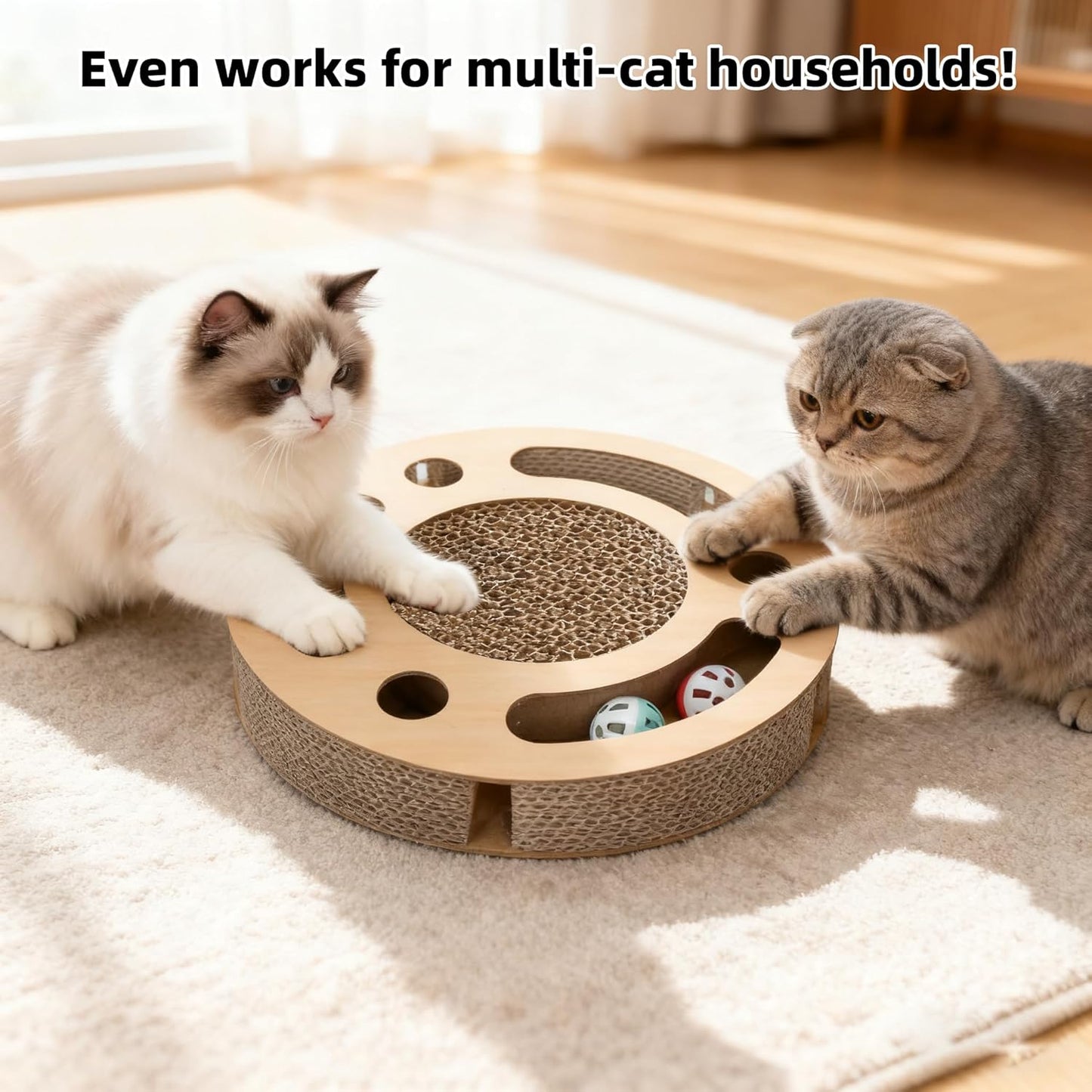 Cat Scratching Board with Balls,Cat Scratchers for Indoor Cats,Round Cat Scratch Pad Interactive Toy, Cat Ball Track Cardboard Cat Scratcher for Cats Exercise Play