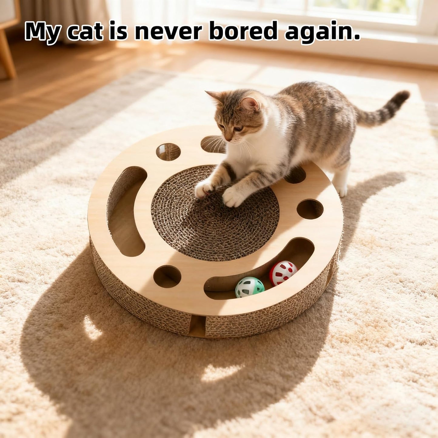 Cat Scratching Board with Balls,Cat Scratchers for Indoor Cats,Round Cat Scratch Pad Interactive Toy, Cat Ball Track Cardboard Cat Scratcher for Cats Exercise Play